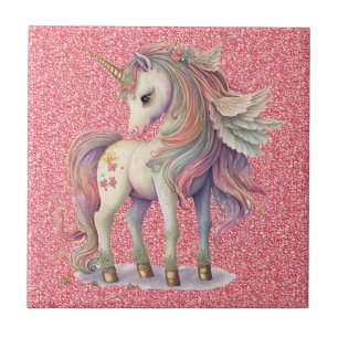 Unicorn Pastel Rainbow Colours Pink Glitter Sparkl Tile