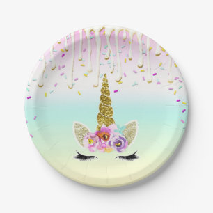 Unicorn Pastel Rainbow Frosting Drip Birthday Paper Plate