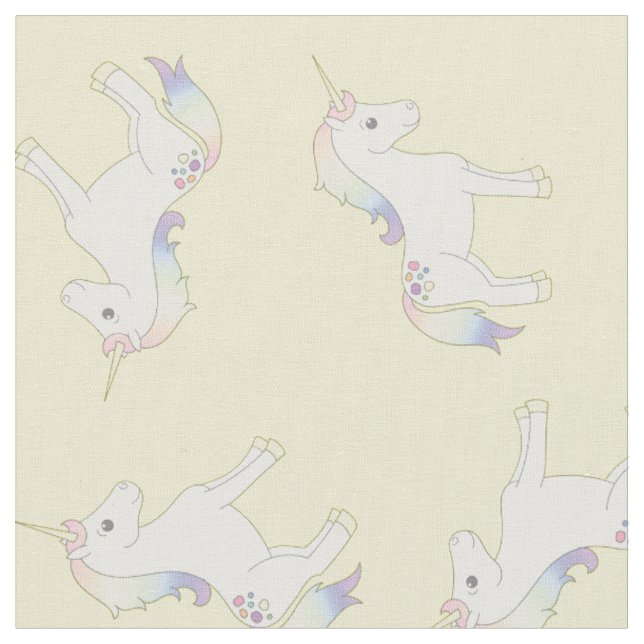 Unicorn Pastel Rainbow Yellow Fabric (Close Up)