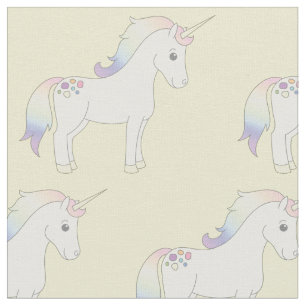 Unicorn Pastel Rainbow Yellow Fabric