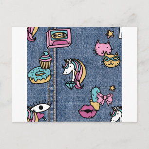 unicorn patches denim postcard