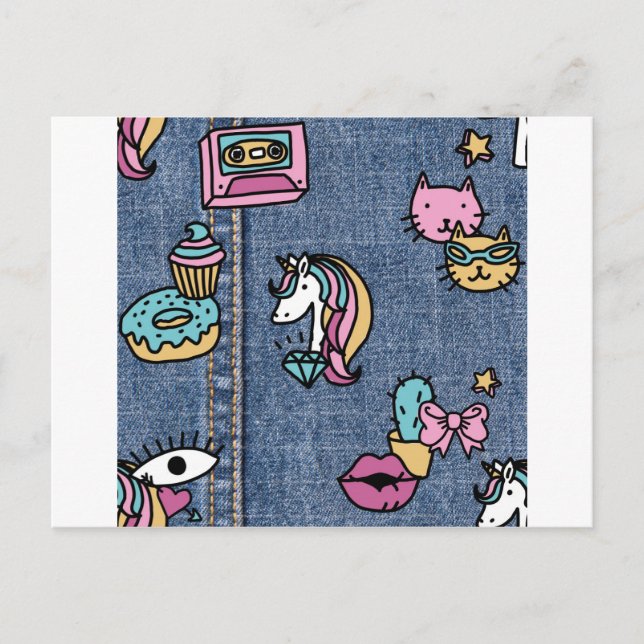 unicorn patches denim postcard (Front)