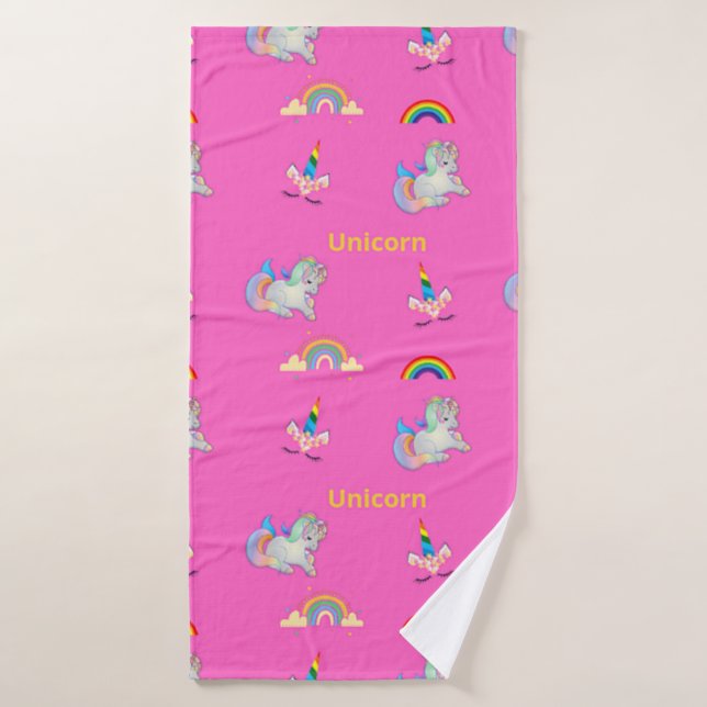 Unicorn pattern on pink bath towel (Bath Towel)