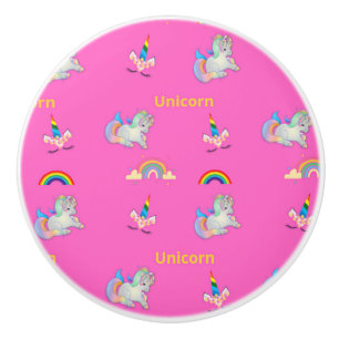 Unicorn pattern on pink ceramic knob