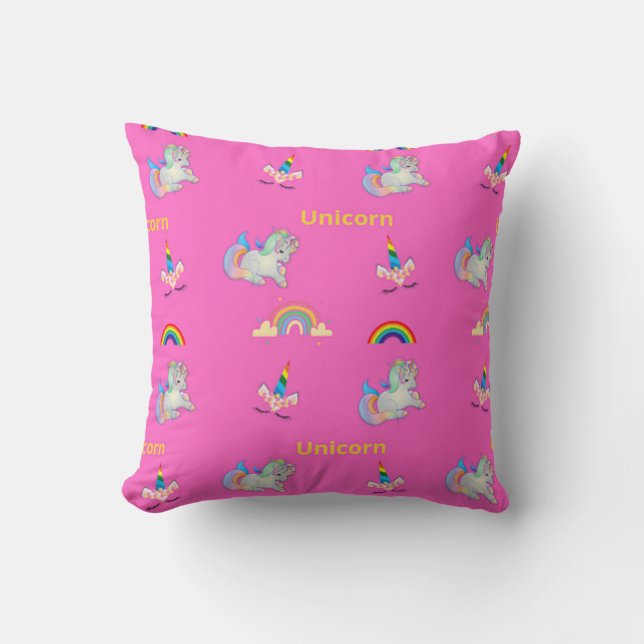 Unicorn pattern on pink cushion (Front)