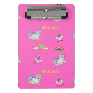 Unicorn pattern on pink mini clipboard