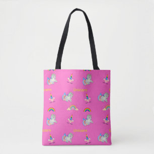 Unicorn pattern on pink tote bag