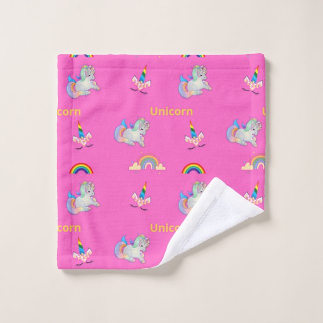 Unicorn pattern on pink wash cloth (Wash Cloth)