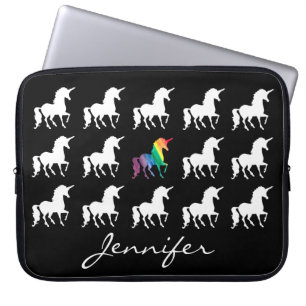 Unicorn Pattern Personalised Black White Girls Laptop Sleeve