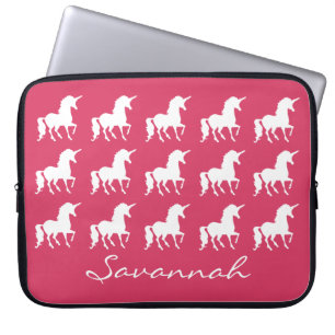 Unicorn Pattern Personalised Pink Silhouette Girls Laptop Sleeve