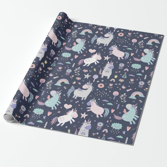 Unicorn Pattern Wrapping Paper (Unrolled)