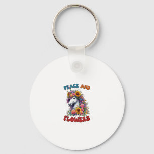 Unicorn Peace And Flowers Floral Flower Crown Tank Key Ring