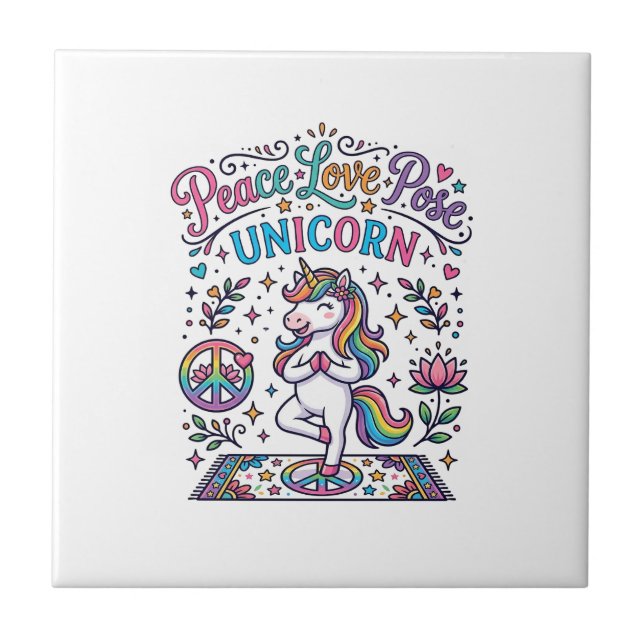 Unicorn Peace Love Pose Unicorn White Background S Tile (Front)