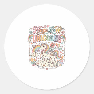 Unicorn Peace Love Unicorns Adorable Vector Design Classic Round Sticker