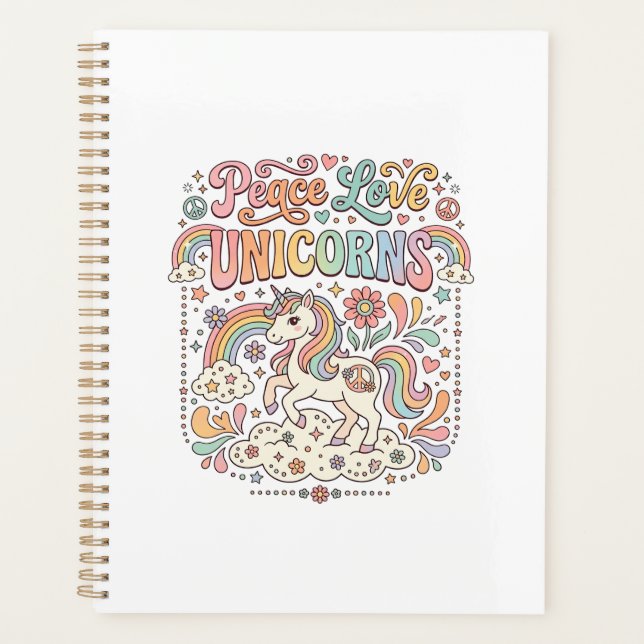 Unicorn Peace Love Unicorns Adorable Vector Design Planner (Front)