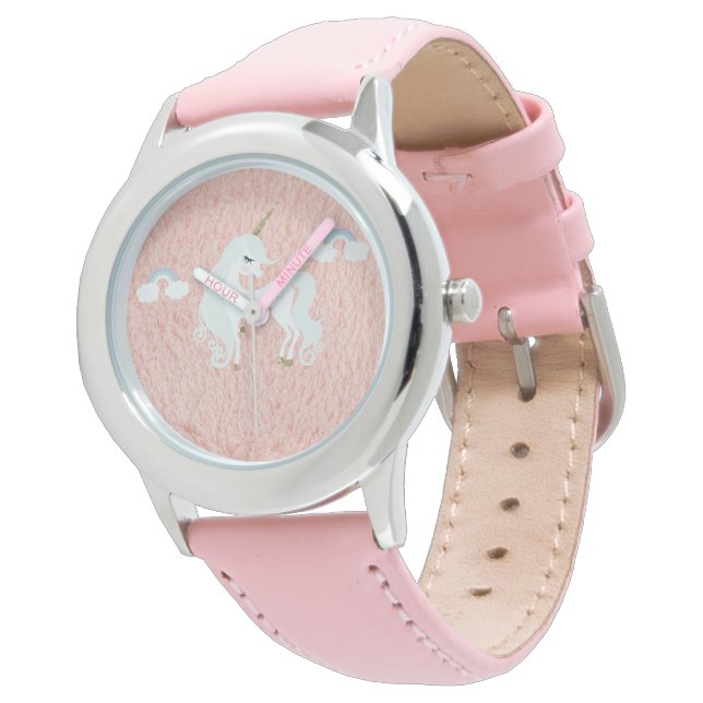 Unicorn Peach/Pink Faux Fur Face Watch (Angled)