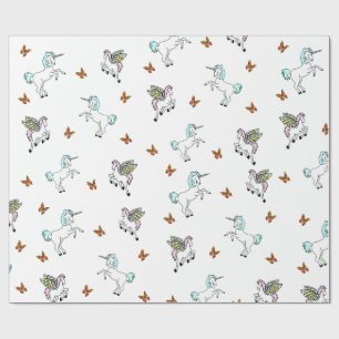 Unicorn Pegasus And Butterflies Wrapping Paper
