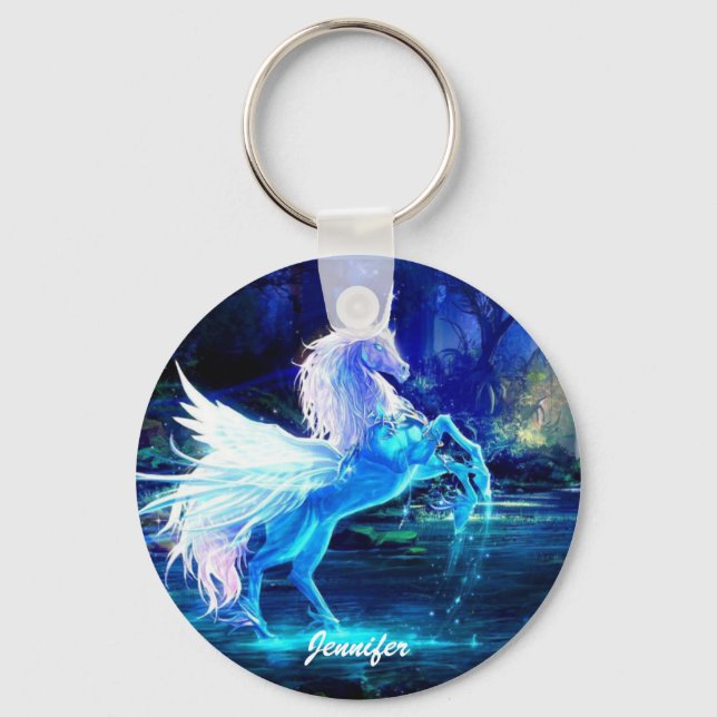 Unicorn Pegasus Keychain Add YOUR NAME (Front)