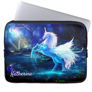 Unicorn Pegasus Moonlight Add Name Padded Laptop Sleeve