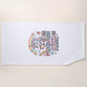 Unicorn Pencilcorn School Magic Adorable Sticker a Beach Towel