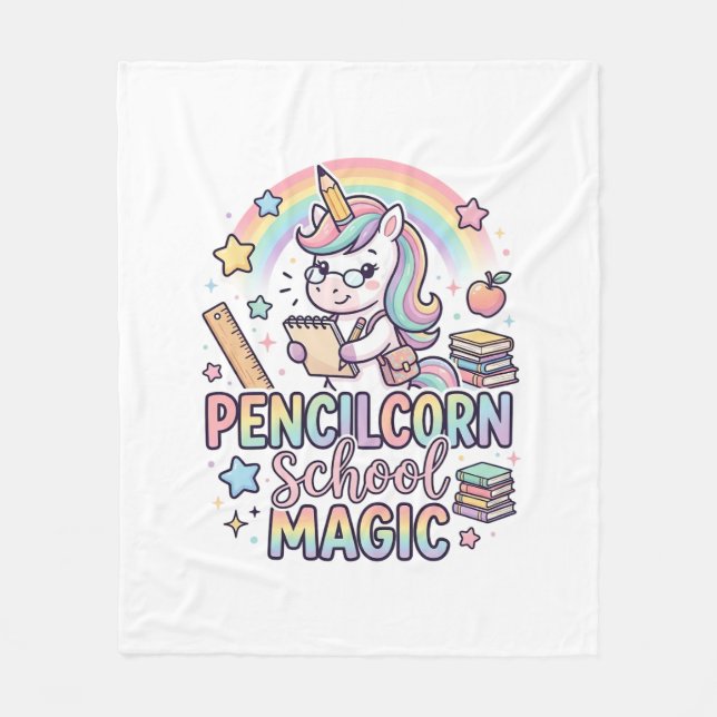 Unicorn Pencilcorn School Magic Adorable Sticker a Fleece Blanket (Front)
