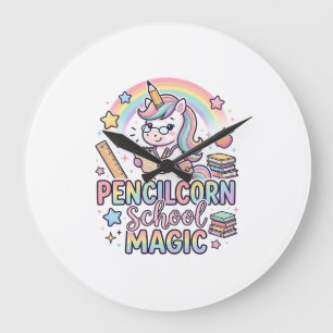 Unicorn Pencilcorn School Magic Adorable Sticker a Large Clock