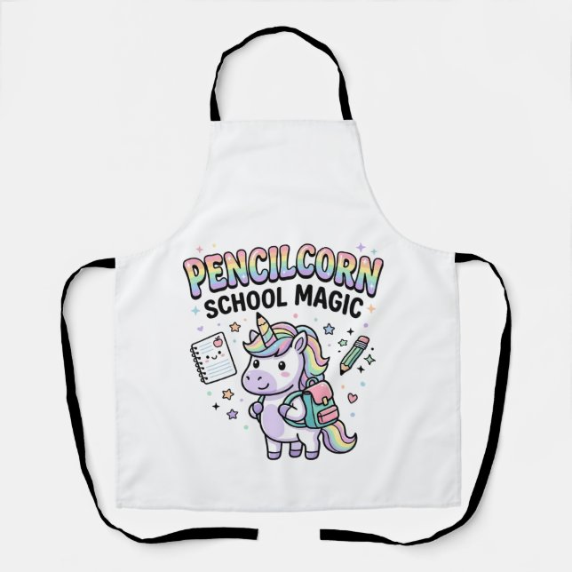 Unicorn Pencilcorn School Magic Charming Merch Des Apron (Front)