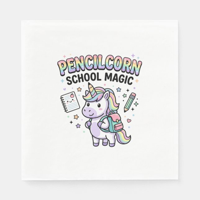 Unicorn Pencilcorn School Magic Charming Merch Des Napkin (Front)