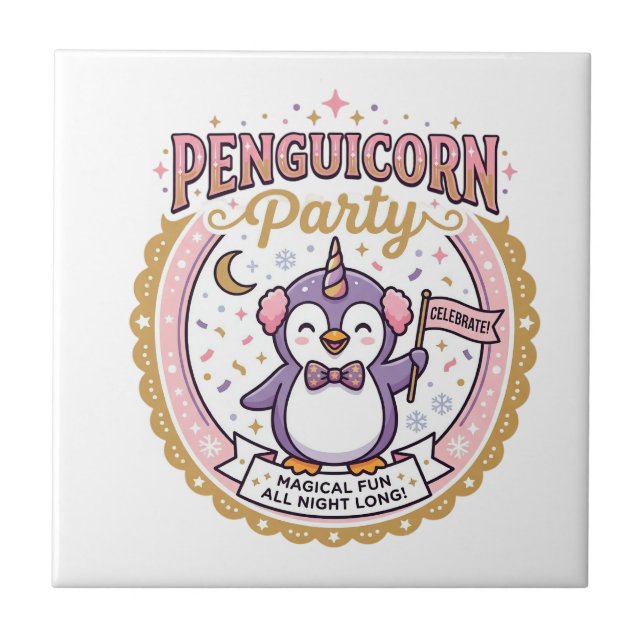 Unicorn Penguicorn Party POD Ready Zazzle Design_1 Tile (Front)