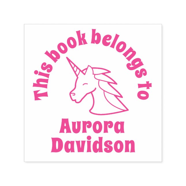Unicorn personalise girls name kids library stamp (Design)