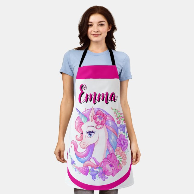 unicorn & personalise your name  apron (Worn)
