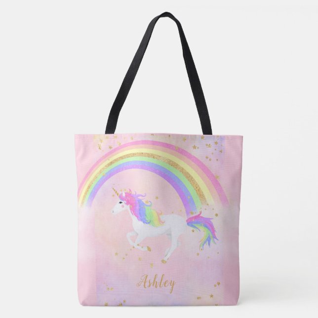 Unicorn Personalised Bag | Pink Gold Rainbow (Front)