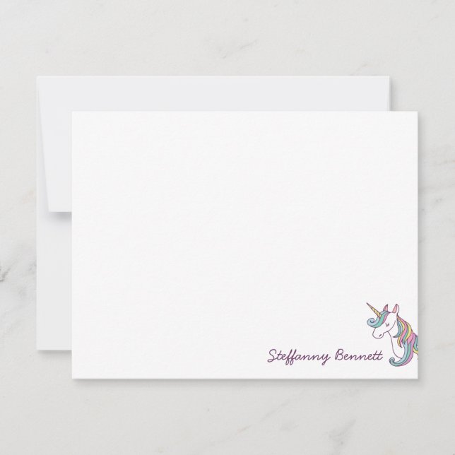 Unicorn Personalised Girl Stationery Card (Front)