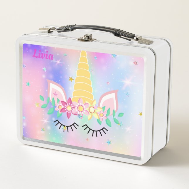 Unicorn Personalised  metal lunch box (Front)