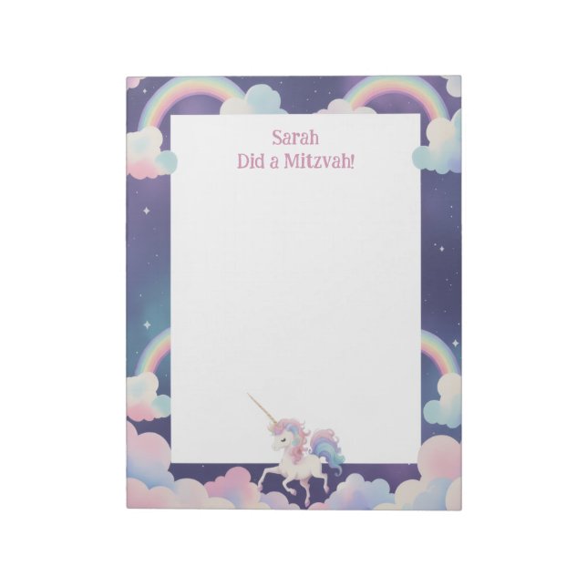 Unicorn Personalised Mitzvah Note pad (Rotated)