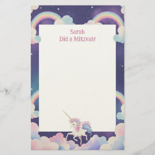 Unicorn Personalised Mitzvah Note Stationery