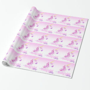 Unicorn personalised new baby pink paper wrap
