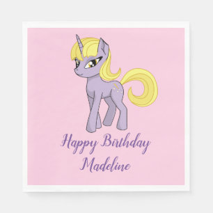 Unicorn Personalised Pink Birthday Napkins Girl