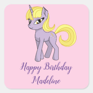 Unicorn Personalised Pink Birthday Napkins Girl Square Sticker