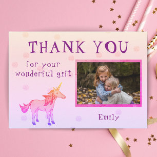 Unicorn Personalised Thank you Girl Photo Card