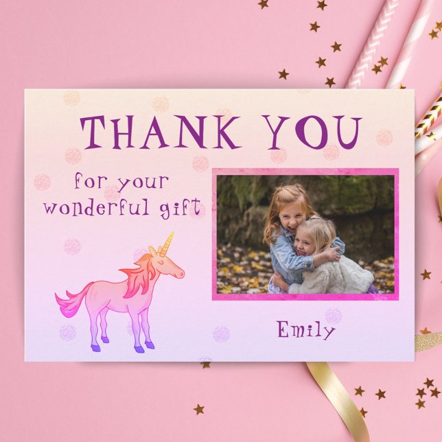 Unicorn Personalised Thank you Girl Photo Card (Creator Uploaded)