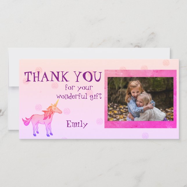 Unicorn Personalised Thank you Photo Card (Front)