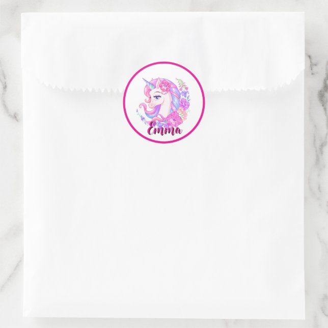 unicorn & personalize your name classic round sticker (Bag)