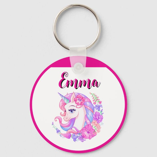 unicorn & personalize your name  key ring (Front)