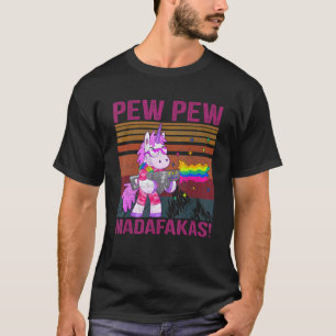 Unicorn Pew Pew Madafakas Vintage Crazy Cat Funny T-Shirt