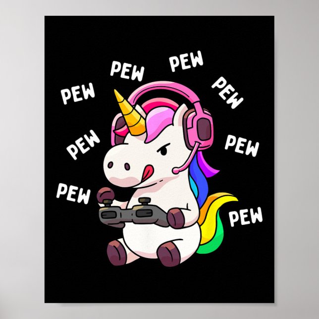 Unicorn Pew Pew Unicorns Lover Video Game Gamer Gi Poster (Front)