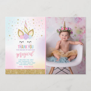 Unicorn Photo Thank You Card Pink Gold Unicorn