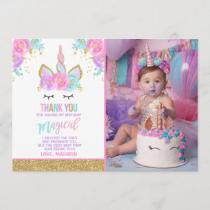 Unicorn Photo Thank You Card Pink Gold Unicorn