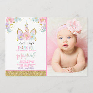 Unicorn Photo Thank You Card Pink Gold Unicorn