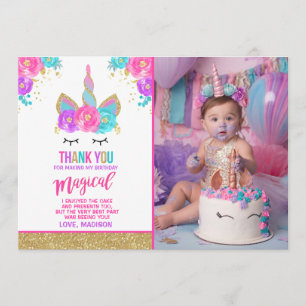 Unicorn Photo Thank You Card Pink Gold Unicorn
